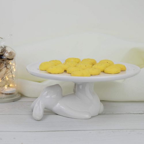  LA JOLIE MUSE Cupcake Stand Ceramic Dessert Plates for Snacks and Cookies, Bunny Candy Dish Gift, 8.3 Inch White
