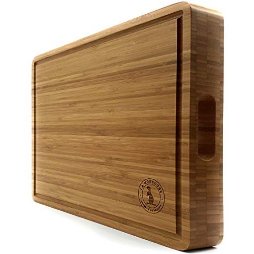  La Mongoose Bamboo Cutting Board 17 x 13 x 2” Extra Large XL with Juice Groove Hand Grips Multipurpose Big Thick Reversible Wood Butcher Block Chopping Carving Serving Platter Tray Birthday We