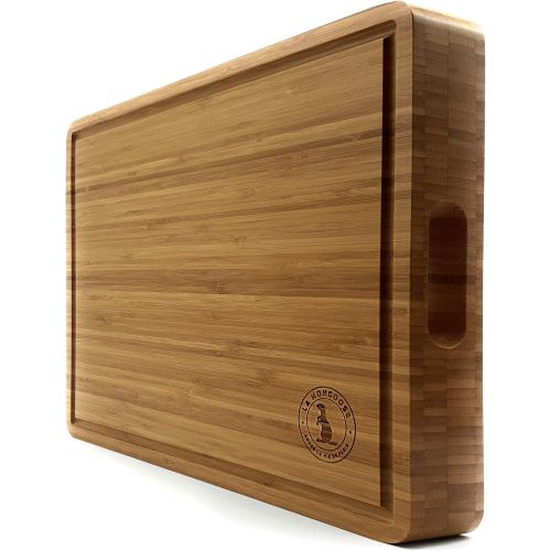  La Mongoose Bamboo Cutting Board 17 x 13 x 2” Extra Large XL with Juice Groove Hand Grips Multipurpose Big Thick Reversible Wood Butcher Block Chopping Carving Serving Platter Tray Birthday We