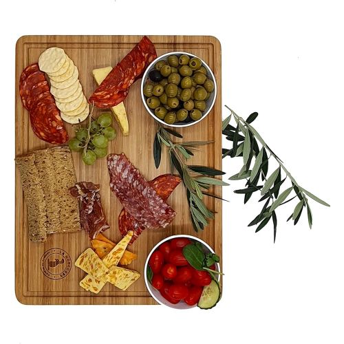  La Mongoose Bamboo Cutting Board 17 x 13 x 2” Extra Large XL with Juice Groove Hand Grips Multipurpose Big Thick Reversible Wood Butcher Block Chopping Carving Serving Platter Tray Birthday We