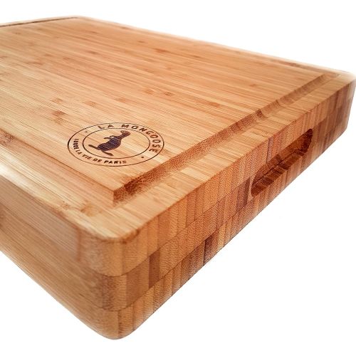  La Mongoose Bamboo Cutting Board 17 x 13 x 2” Extra Large XL with Juice Groove Hand Grips Multipurpose Big Thick Reversible Wood Butcher Block Chopping Carving Serving Platter Tray Birthday We