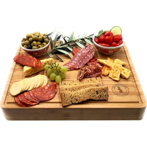  La Mongoose Bamboo Cutting Board 17 x 13 x 2” Extra Large XL with Juice Groove Hand Grips Multipurpose Big Thick Reversible Wood Butcher Block Chopping Carving Serving Platter Tray Birthday We