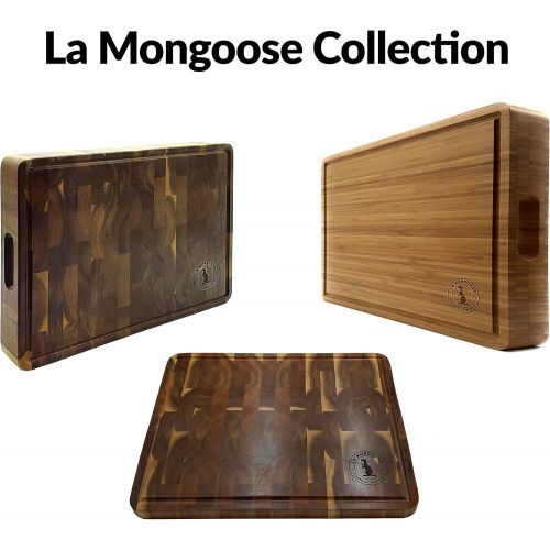  La Mongoose Bamboo Cutting Board 17 x 13 x 2” Extra Large XL with Juice Groove Hand Grips Multipurpose Big Thick Reversible Wood Butcher Block Chopping Carving Serving Platter Tray Birthday We