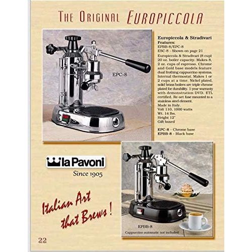  La Pavoni EPBB-8 Europiccola 8-Cup Lever Style Espresso Machine, Black Base