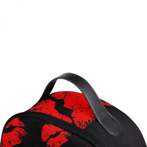  La Random Red Lips Prints Custom Backpack Multi-Pocket School Bag Large Capacity Travel Daypack