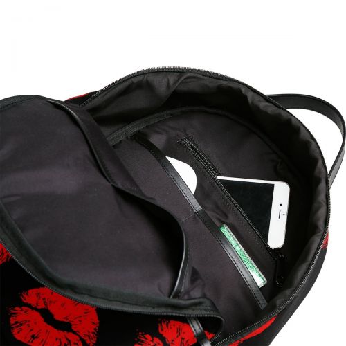  La Random Red Lips Prints Custom Backpack Multi-Pocket School Bag Large Capacity Travel Daypack