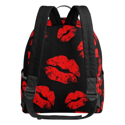  La Random Red Lips Prints Custom Backpack Multi-Pocket School Bag Large Capacity Travel Daypack