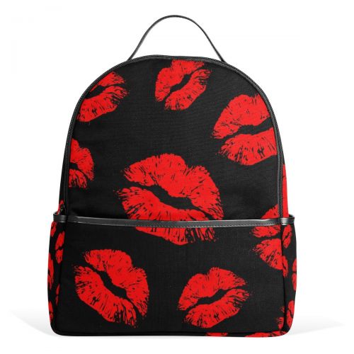  La Random Red Lips Prints Custom Backpack Multi-Pocket School Bag Large Capacity Travel Daypack