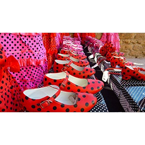  La Senorita Flamenco Shoes Spanish Princess Shoes Red Black Polka Dot