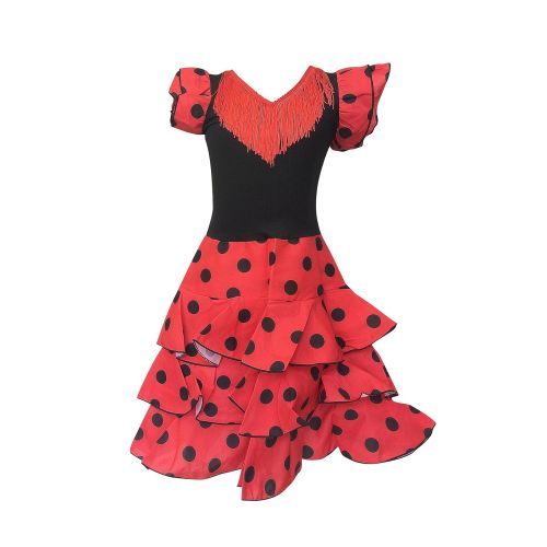  La Senorita Spanish Flamenco Dress - Girls/Kids - Red/Black Deluxe