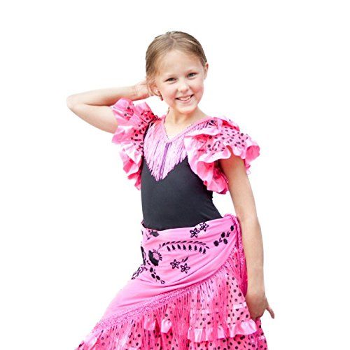  La Senorita Spanish Flamenco Dress Fancy Dress Costume - Girls/Kids - Pink/Black