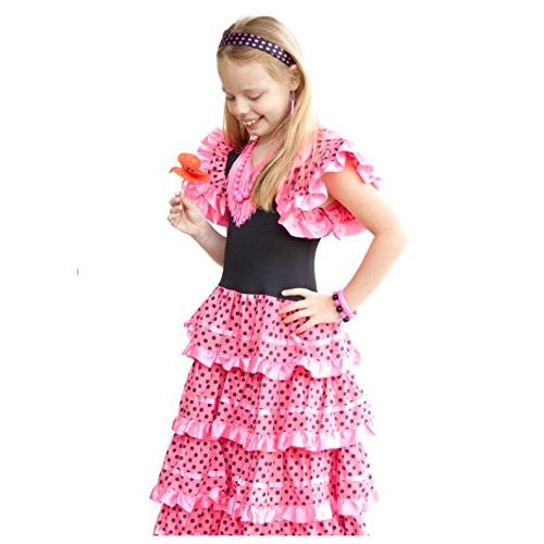  La Senorita Spanish Flamenco Dress Fancy Dress Costume - Girls/Kids - Pink/Black