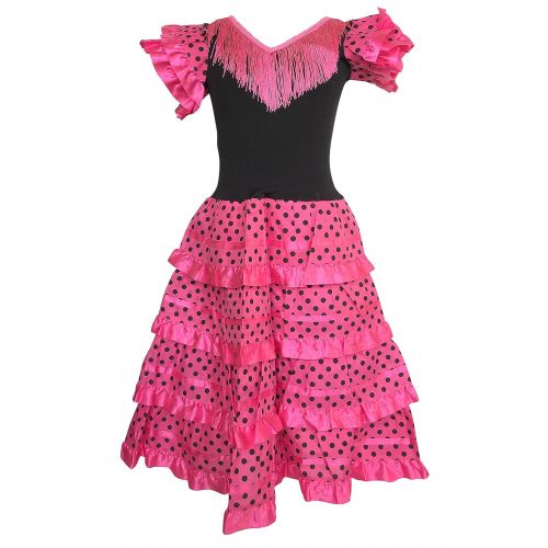  La Senorita Spanish Flamenco Dress Fancy Dress Costume - Girls/Kids - Pink/Black