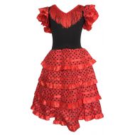 La Senorita Spanish Flamenco Dress Fancy Dress Costume - Girls/Kids - Red/Black