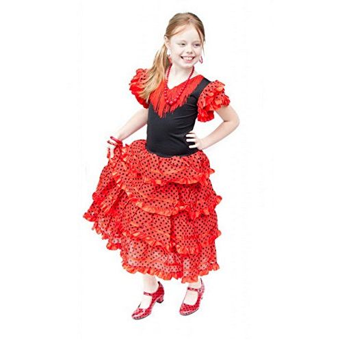  La Senorita Spanish Flamenco Dress Fancy Dress Costume - Girls/Kids - Red/Black
