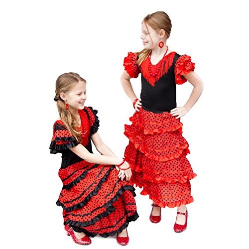  La Senorita Spanish Flamenco Dress Fancy Dress Costume - Girls/Kids - Red/Black