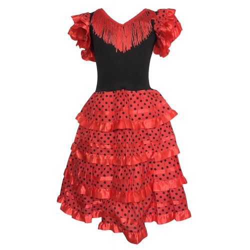  La Senorita Spanish Flamenco Dress Fancy Dress Costume - Girls/Kids - Red/Black