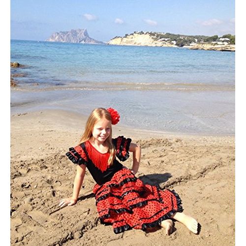  La Senorita Spanish Flamenco Dress Fancy Dress Costume - Girls/Kids - Black/Red