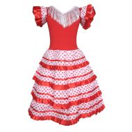 La Senorita Spanish Flamenco Dress Princess Costume - Girls/Kids - Red/White (Size 10-7-8 Years, Red White)