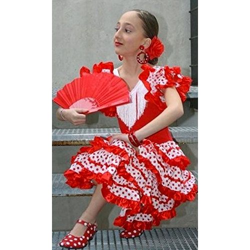  La Senorita Spanish Flamenco Dress Princess Costume - Girls/Kids - Red/White (Size 10-7-8 Years, Red White)