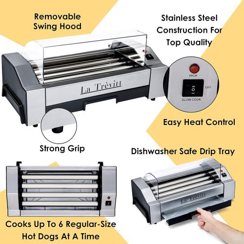  [아마존베스트]La Trevitt Hot Dog Roller- Sausage Grill Cooker Machine- 6 Hot Dog Capacity - Commercial and Household Hot Dog Machine for Family Use