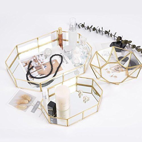  La Vestmon Mirror tray mirrored decorated decorative compartment cosmetic organiser make-up table storage for jewellery/make-up organiser gold