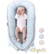 LaLaMe Organic Newborn Lounger | Water-Proof Baby Nest | Portable Bed for Infants & Toddlers 0-12 Month | for Girls and Boys | Use as Bassinet, Play Pillow, Mobile Crib (Blue)