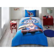 LaModaHome Boys Duvet Cover Set, 100% Cotton, This Car Made to Race, Do You Wanna Race, Hot Wheels, Blue - Set of 3 - Duvet Cover, Fitted Sheet and Pillowcase for Single Bed