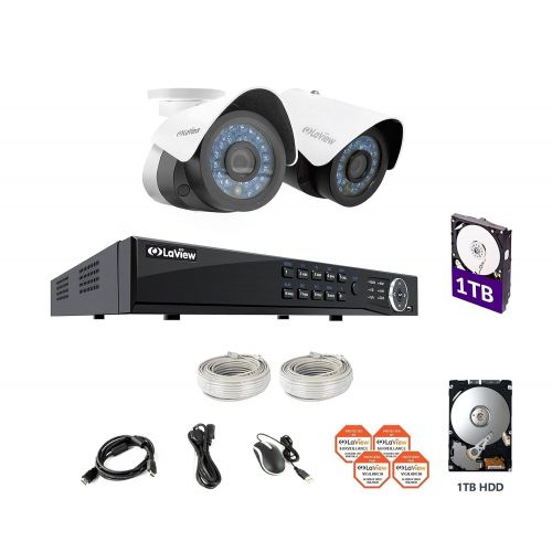  LaView IP 1080P HD Built-in PoE 2 Cameras 4 Channel NVR Security Camera System with 1TB and 2 of 2MP Bullet Cam Surveillance