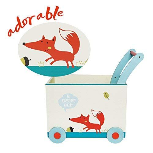  Labebe Baby Walker with Wheel, White Fox Printed Wooden Push Toy, 2-in-1 Wooden Activity Walker for Baby 1-3 Years, Baby Wagon/Infant Baby Walker Wagon/Baby Learning Walker/Push Pu