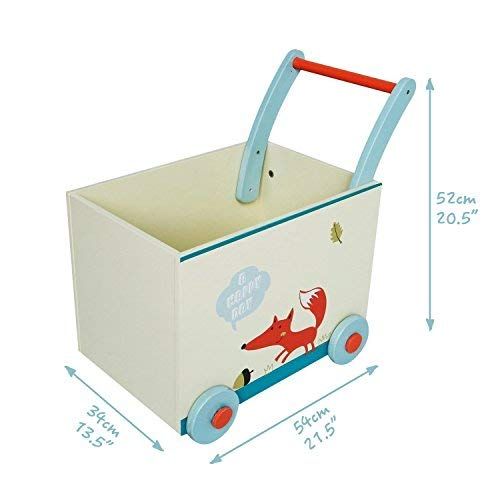  Labebe Baby Walker with Wheel, White Fox Printed Wooden Push Toy, 2-in-1 Wooden Activity Walker for Baby 1-3 Years, Baby Wagon/Infant Baby Walker Wagon/Baby Learning Walker/Push Pu