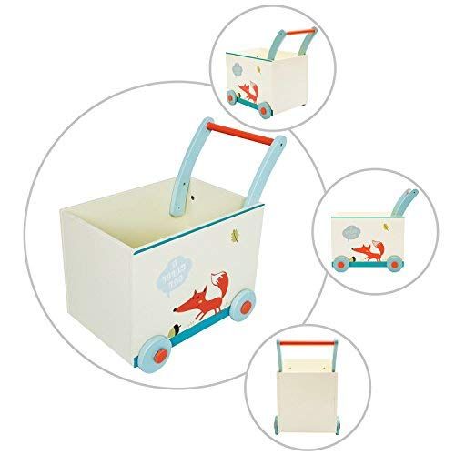  Labebe Baby Walker with Wheel, White Fox Printed Wooden Push Toy, 2-in-1 Wooden Activity Walker for Baby 1-3 Years, Baby Wagon/Infant Baby Walker Wagon/Baby Learning Walker/Push Pu