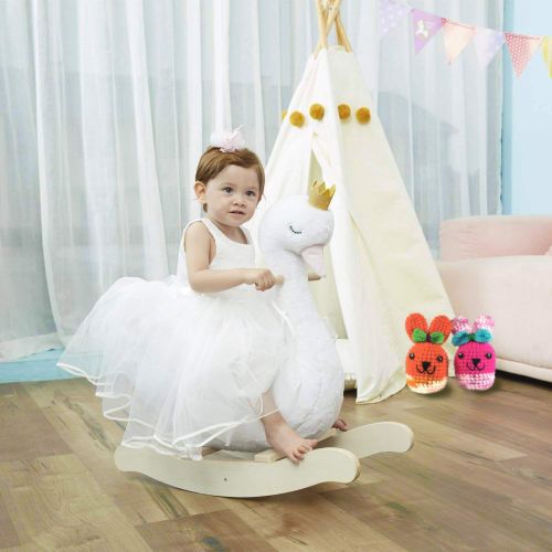  Labebe labebe - Plush Rocking Horse Wooden, Swan Rocker, Baby Riding Animal White, Kid Ride On Toy for 1-3...