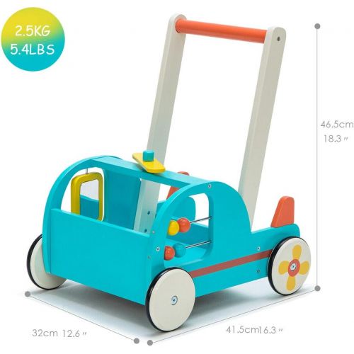  labebe Blue Aircraft Wooden Baby Push Walker - 2-in-1 Toddler Push & Pull Toys Learning Walker Stroller Walker with Wheels for Baby Girls Boys 1-3 Years Old