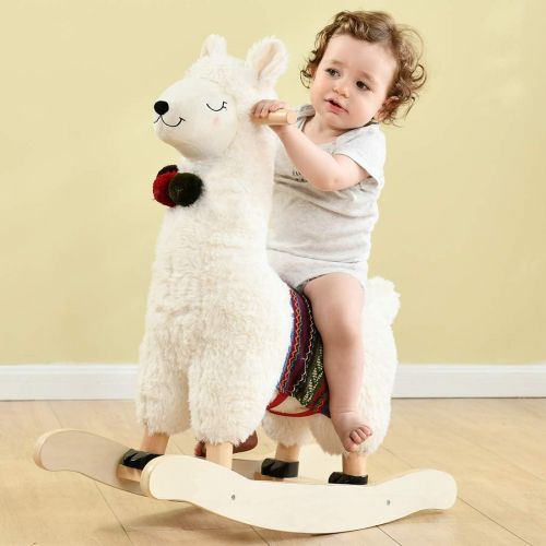  labebe - Baby Rocking Horse Wooden, Plush Stuffed Rocking Animals White, Kid Ride on Toys for 1-3 Years Old, Llama Rocking Horse for Girl&Boy, Toddler/Infant Rocker for Nursery, Ki