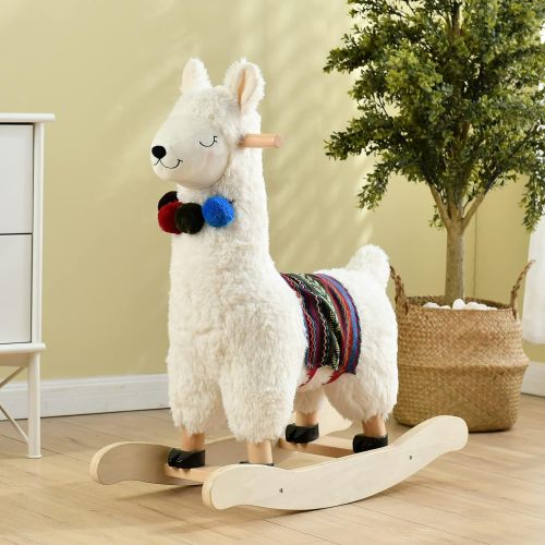  labebe - Baby Rocking Horse Wooden, Plush Stuffed Rocking Animals White, Kid Ride on Toys for 1-3 Years Old, Llama Rocking Horse for Girl&Boy, Toddler/Infant Rocker for Nursery, Ki