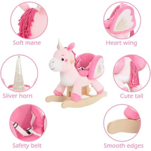  Labebe Child Rocking Horse Toy, Pink Rocking Horse Plush, Unicorn Rocker Toy for Kid 1-3 Years, Stuffed Animal Rocker ToyChild Rocking Toy for GirlWooden Rocking Horse PinkRocke