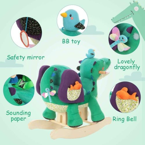  Labebe Child Rocking Horse Toy, Stuffed Animal Rocker, Green Crocodile Plush Rocker Toy for Kid 1-3 Years, Wooden Rocking Horse ChairChild Rocking ToyOutdoor Rocking HorseRocker