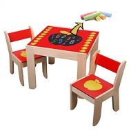 Labebe Wooden Activity Table Chair, Red Apple Toddler Table with Chalkboard for 1-5 Years, Learning Activity Table/Baby Play Table Toy/Baby Table/Infant Activity Table/Kid Dining T