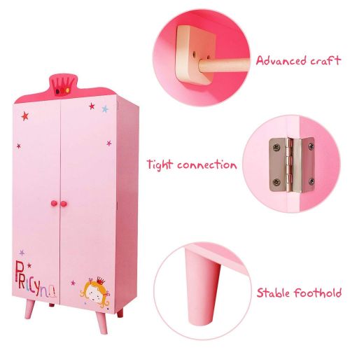  Labebe labebe Wood Wardrobe Closet, Pink Wardrobe Closet with 5 Separated Shelves, Big Enough for Girl! Easy to Assemble Wood Wardrobe, Baby Wardrobe Girl