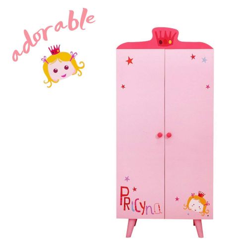  Labebe labebe Wood Wardrobe Closet, Pink Wardrobe Closet with 5 Separated Shelves, Big Enough for Girl! Easy to Assemble Wood Wardrobe, Baby Wardrobe Girl