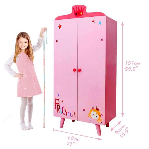  Labebe labebe Wood Wardrobe Closet, Pink Wardrobe Closet with 5 Separated Shelves, Big Enough for Girl! Easy to Assemble Wood Wardrobe, Baby Wardrobe Girl