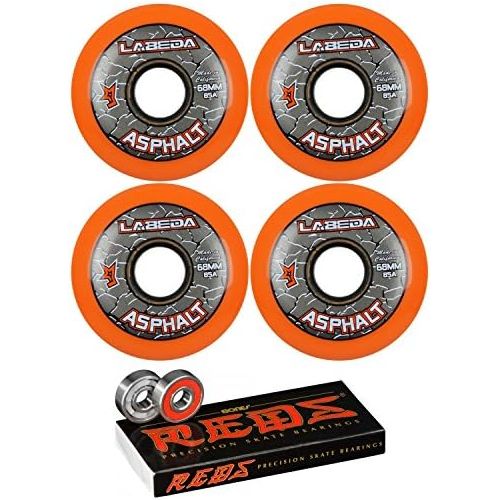  Labeda Asphalt Inline Roller Hockey Wheels Orange 85A (4 Pack) with Bones Reds Bearings