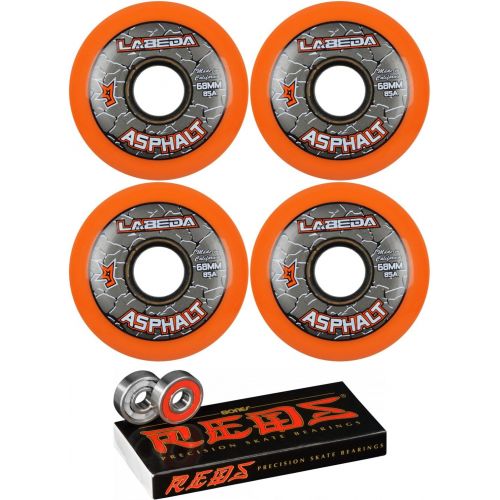  Labeda Asphalt Inline Roller Hockey Wheels Orange 85A (4 Pack) with Bones Reds Bearings