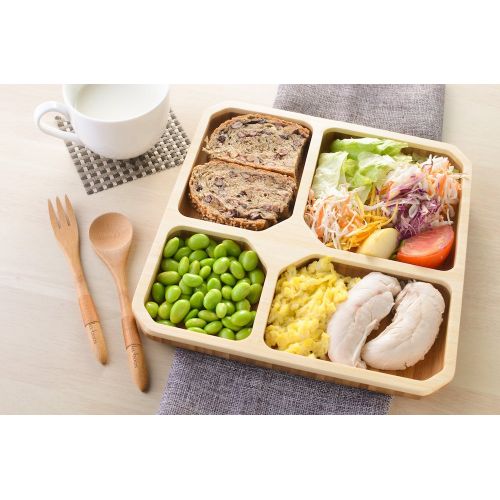  Laboos La Boos Square Portion Control Plates (4-Section) - MyPlate Healthy Diet Ratio Control or Weight Loss Aid Plate - Made with Bamboo - BPA-Free Lunch Plate or Healthy Eating Plate