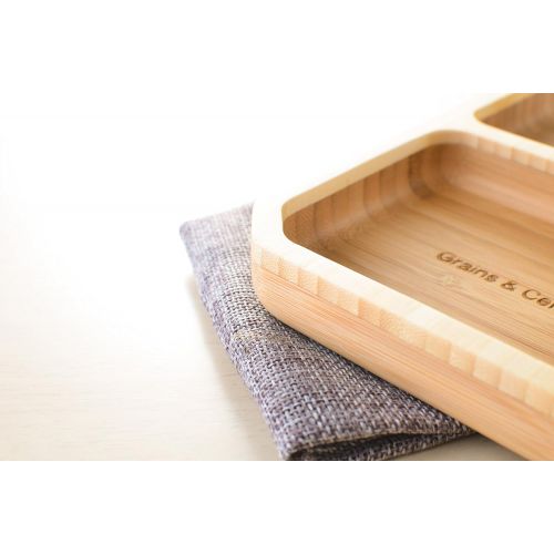  Laboos La Boos Square Portion Control Plates (4-Section) - MyPlate Healthy Diet Ratio Control or Weight Loss Aid Plate - Made with Bamboo - BPA-Free Lunch Plate or Healthy Eating Plate