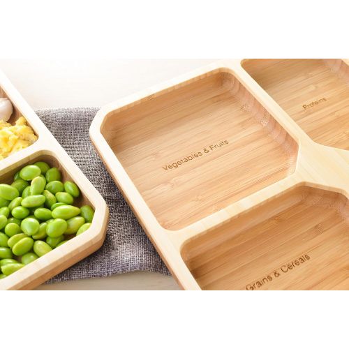  Laboos La Boos Square Portion Control Plates (4-Section) - MyPlate Healthy Diet Ratio Control or Weight Loss Aid Plate - Made with Bamboo - BPA-Free Lunch Plate or Healthy Eating Plate