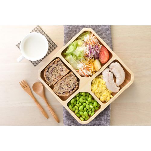  Laboos La Boos Square Portion Control Plates (4-Section) - MyPlate Healthy Diet Ratio Control or Weight Loss Aid Plate - Made with Bamboo - BPA-Free Lunch Plate or Healthy Eating Plate