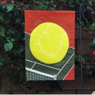 /LaboursOfLoveFlags tennis garden flag. appliqued handmade embroidered ball court 200 denier nylon sports fan player host hostess housewarming gift under 30