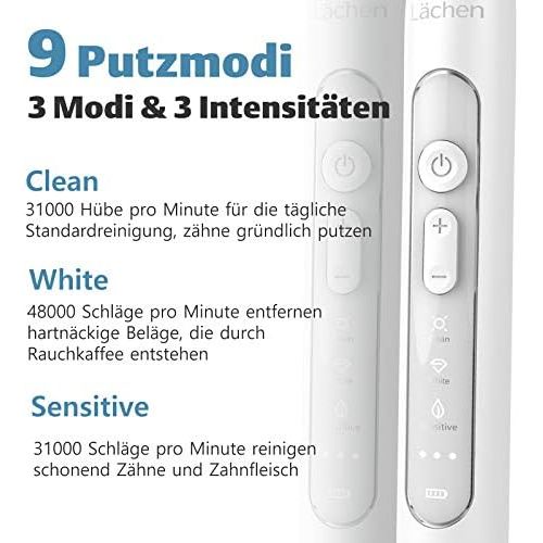  Lachen electric sonic toothbrush, sonic toothbrush with 4 toothbrush heads and timer, 3 modes & 3 vibration strengths, with travel bag